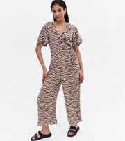 New Look Brown Zebra Print Wide Leg Wrap Jumpsuit